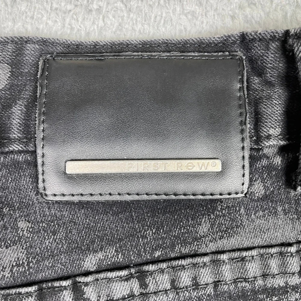 First Row Distressed Jeans Mens 34x32 (Fits 33x31) Black Acid Wash Slim
